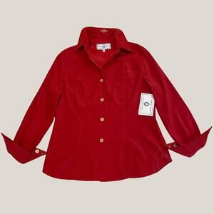 Vintage St. John Sport S Red Shirt | Gold Buttons Tailored Stretch Holiday NWT